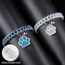 两件套奢华嘻哈风狗狗项链套装，经典链镶嵌闪亮水钻，高端宠物项圈，佩戴舒适，适合日常和派对场合。 - 彩色 - 查看 1