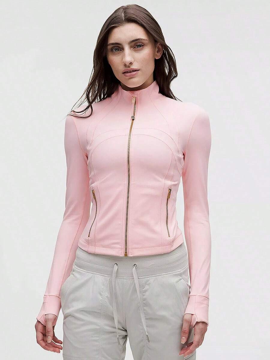 Lululemon Define Cropped Jacket Nulu Blush Quartz Gold -For Yoga Gym Running-Sweat-Yoga-All Seasons Sport-Spring/Summer-Autumn/Winter-Back To School - Blush Quartz/Gold/Gold - 查看 1