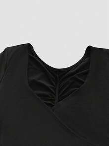 Elegant Party/Date Ruched Waist Deep V-Neck Long Sleeve Mini Dress, Spring Series, Women's Spring Dress - Black - View 5