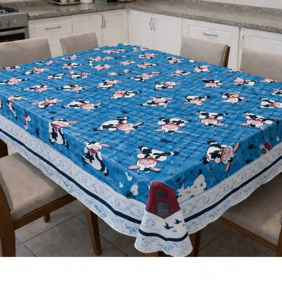 Toalha de Mesa Térmica Tema Vaquinha Impermeável Antitérmica Lavável Decoração Cozinha 6 Lugares