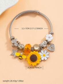 1件装 时尚夏季DIY爱心、蜜蜂、向日葵花朵手链，不锈钢开口手镯，蝴蝶吊坠手链，适合女孩佩戴 - 手鍊 - 查看 2