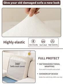 1pc Chenille Sofa Slipcover, Non-Slip Elastic Cover, Machine Washable, Suitable For Living Room & Bedroom Decor - Jian Yi - White - View 6