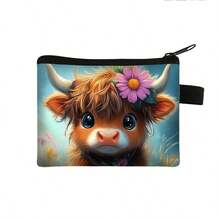 Cartoon Highland Cow Print Coin Purse, Ideal For Carrying Credit Cards, Keys And Earphones In Daily Life, Perfect Zipper Pouch - Multicolor - View 8