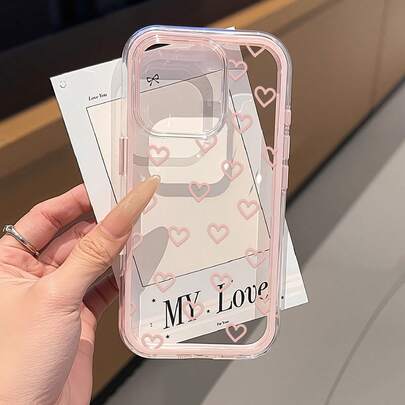 1pc INS Transparent Pink Heart Shaped Shockproof Phone Case, Compatible With IPhone 11 12 13 14 15 16 17 Series, Fashionable Gift For Family, Friends, Holidays