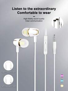 有线耳机，3.5mm接口，入耳式低音立体声耳机，带麦克风和音量控制，适合游戏 - 查看 1