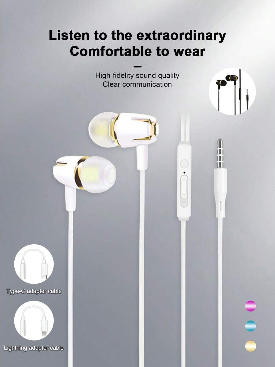 有线耳机，3.5mm接口，入耳式低音立体声耳机，带麦克风和音量控制，适合游戏 - 查看 1