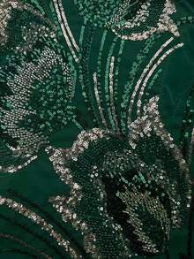 SUPGIR Women's Stand Collar Long Sleeve Embroidered Evening Dress - Dark Green - View 8