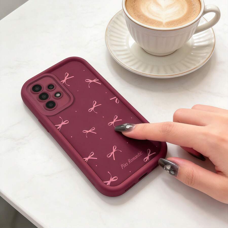 1个创意酒红色波点蝴蝶结眼睛形状磨砂软手机壳，兼容苹果7/8/X/XR/XS Max/11/12/13/14/15/16/17 Pro Max、A14/A15/A16/A17/A04/A05/A06/A07/A54/A55/A56/A57/A34/A35A/36/A37/S26/S26 Plus/S26 Ultra、Transsion SMART7/8、G05、荣耀400/400 Pro/400 Lite - 天眼酒紅 - 查看 1