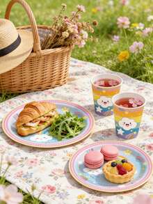 80/10pcs Cartoon Rainbow Cloud Party Supplies Set, 7/9 Inch Plates Cups Napkins Set, Suitable For 10-20 People, Applicable For Birthday Party, Picnic, Camping, Wedding Party Decoration - Multicolor - View 3