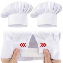 2 Pcs Chef Hats For Men Women Adjustable Elastic Kitchen Baker Halloween Christmas Cook Hat Cotton Polyester White Black - -white- - View 4