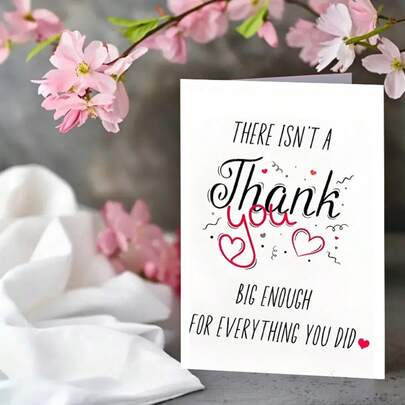 1张折叠式感谢卡，附信封，简约可爱单张感谢卡，感谢卡 - 适用于男士、女士、老师、老板、医生、妈妈、爸爸、同事、伴娘、伴郎