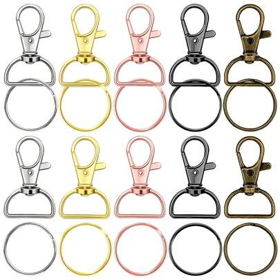 30/50 pièces Ensemble de mousquetons pivotants en alliage de zinc, mousquetons homard en D avec porte-clés. Parfait pour les artisanats DIY, les cadeaux, les cordons de porte-clés, les accessoires de sac, les colliers pour animaux de compagnie