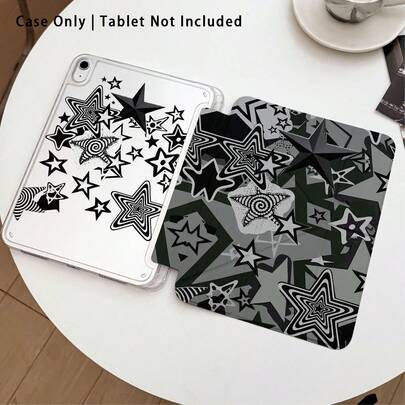 1个星形图案亚克力水晶平板保护套，带支架，兼容三星、荣耀、苹果等品牌，可折叠防弯折，硅胶加固边角，自动唤醒/睡眠，内置笔槽，多角度可调节支架 - 完美日常保护，节日理想礼物