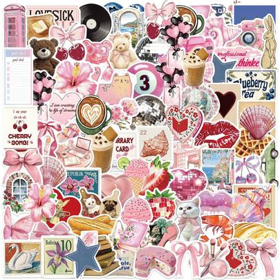100 piezas Pegatinas decorativas de estética retro rosa con graffiti divertido para botellas de agua, cascos de , equipaje, bicicletas, patinetas