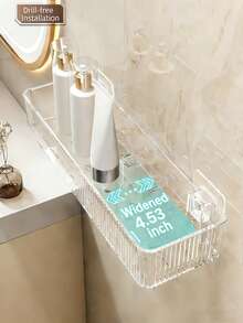 No-Drill Acrylic Bathroom Shelf With Hooks – Wall-Mounted Transparent Storage Rack For Toiletries, Ideal For Bathroom And Vanity Organization - Multicolor - View 11
