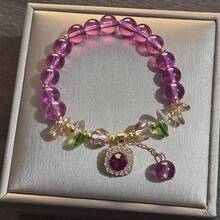 1pc Vintage Elegant Purple Crystal Beaded Bracelet, Women's Fashion Jewelry, Suitable For Daily Wear And Gifts - 8mm Square Diamond Glass Imitation Amethyst Bracelet #SZ1340 - View 5