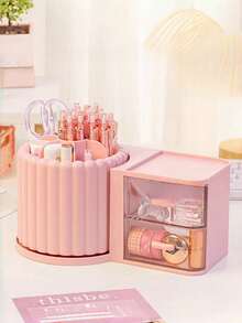 1pc Desktop Student Dorm Drawer Storage Box Pen Holder Organizer, Creative Rotating Pen Cup, Skincare & Cosmetics Storage Box, Makeup Brush Holder - Rectangle - View 14