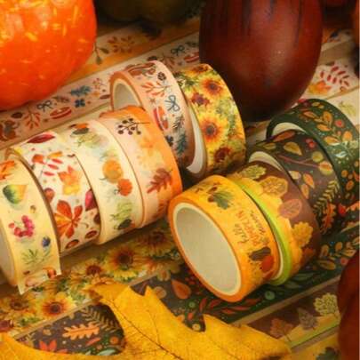 向日葵图案胶带，DIY文具贴纸，卡通可爱创意趣味防水贴纸，糖果贴纸，PET手机贴纸，适用于剪贴簿、子弹笔记、笔记本、工艺品、水瓶、吉他、滑板、摩托车、头盔、行李箱、返校用品、冬季必备、感恩节、圣诞节、沙特国庆日、生日、节日、新年、情人节、送给男友、女友、成人的礼物