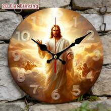 9.8Inch Vintage Jesus Blessing Wall Clock - Silent Non-Ticking Outdoor/ Quartz Clock Suitable For Garden, Patio, Religious Decor, Artificial Wood Battery- (AA Battery Not Included) - Perfect Gift For Christmas, Easter - Multicolor - View 4