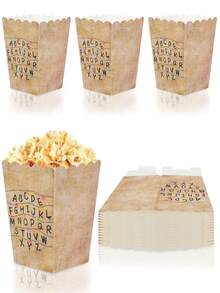 10pcs/30pcs/50pcs Theme Disposable Letter Horror Birthday Paper Popcorn Bucket Box Container Movie Night Party Gift Snack Container Suitable For Movie Night Vintage Cinema Birthday Carnival Circus - Type a - View 3