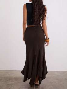 Women's Asymmetrical Ruffle Hem Maxi Skirt - High Waist Flowy Skirt With Soft Woven Fabric For Spring  Summer Date  Casual Outings - Reddish Brown - View 4
