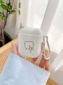 1pc Transparent Case With Line Design Bear Pattern Earphone Case + Hook, Suitable Compatible With Apple Earphones Protective Case Pro2/4/3, Pro3 Earphone Case - Multicolor - View 3