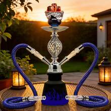 2-Hose Hookah Set - Fashionable Blue Flame Pattern, Includes 2 Hoses, 10 Mouthpieces And Charcoal Tongs. Suitable For Friend Parties, Bars, Etc. - one-size - View 10