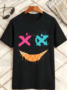Graffiti Smile Face Graphic TShirt Quality Fabric, Crew Neck, Relaxed Fit, Comfortable, Casual - Black - View 2