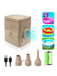 Bomba de aire eléctrica portátil Compresor de aire eléctrico Inflar/desinflar Adecuado para colchones de aire/piscinas/piscinas inflables 3 boquillas (S//L) Accesorio deportivo y de camping de alta potencia para acampadas al aire libre, viajes y actividades en la playa Bomba de aire recargable de iones de litio con conexión USB - Caqui - Ver 1