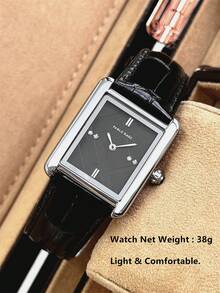 Pablo Raez 1件装原创女士腕表，魅力复古女士腕表，不锈钢银色防褪色表盘，时尚设计，50米防水，水钻条纹表盘，女士休闲石英表，黑色皮表带，真条刻度，清晰白色表盘，AAA级女士腕表，适合日常佩戴，教师礼物，送给母亲或女朋友的礼物，派对装饰的流行款式，毕业典礼结婚礼物 - 銀色 - 查看 5