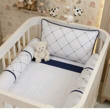 Mini Crib Set, Luxury Baby Boy Crib Bumper, Navy Blue, Cotton, 8 Pieces With Hypoallergenic Fitted Sheet - Màu xanh hải quân - Xem 2