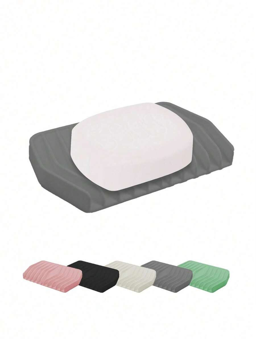 1pc Silicone Soap Dish, Portable Soap Holder, No Drilling Required, Japanese Style Bathroom Drain Rack, Home Soap Drainer Box - A - View 1