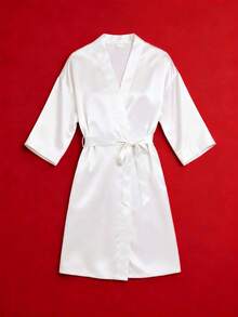 Customized Women's Pink Satin Robe, Personalized Bridal Kimono, Wedding Bridesmaid Valentine's Day Gift - White - View 4
