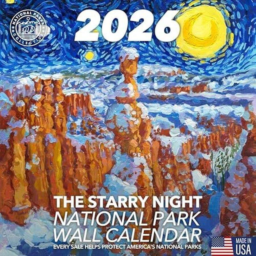 The Original 2026 Starry Night National Parks Wall Calendar | Made In The USA | Hand-Painted Art (No AI) | Van Gogh-Inspired Starry Night Theme | 12x24 In Open (12x12 In Closed) | National Park Gifts - / - 查看 1