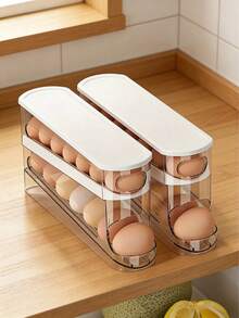 2pcs Automatic Egg Storage Box, Holds 12-14 Eggs, Sliding Double-Layer Design, Fresh Egg Holder, Kitchen Essential, Space-Saving Fridge Egg Tray - Multicolor - View 2