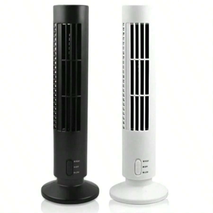 Ventilador de Torre portátil, silencioso, sin aspas, Ventilador eléctrico de 2 velocidades, Ventilador de Torre Alimentado por USB, Ventilador de Aire Acondicionado Vertical para Interior - Blanco y Negro - Ver 1