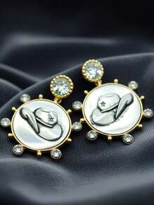 1 par de pendientes de aleación de dos tonos con colgante de estilo vaquero occidental exagerado para mujeres - pendiente - Ver 9