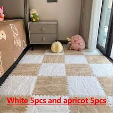 10pcs, 30cm, 60cm Plush Patchwork Rug Tiles, Bedroom Square Decorative Floor Mat, Bedside Cute Carpet, Thick Foam Floor Pad, Odorless Soft Interlocking Floor Protector Mat, Multi-Color Patchwork Rug, Comfortable Room Floor Mat, Suitable For Bedroom, Study, Living Room, Balcony - Plush Floor Mat - View 19