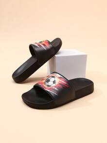 1 Pair Children's EVA Soft Bottom Cartoon Football Slippers, Lightweight, Boys' Fashion Minimalist Non-Slip Slippers - Black - View 4