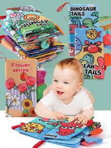 1本7主题磨牙布书，带沙沙纸，早教认知玩具，新生儿复活节/斋月/派对玩具 - 彩色 - 查看 2