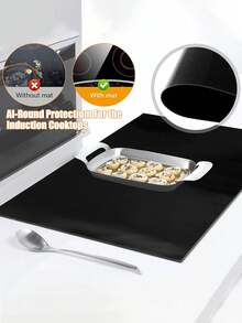 1 pieza Estera protectora resistente al calor para estufa, Almohadilla para estufa con patrón geométrico a prueba de arañazos en negro, Perfecta para proteger la superficie de la estufa, También se puede usar como estera para secar platos - Negro - Ver 8