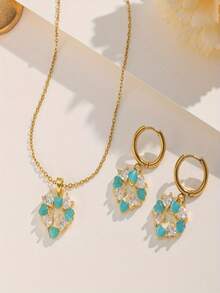 3件套镂空吊坠项链耳环套装，时尚创意设计，奢华简约风格，适合旅行、日常佩戴、度假（OPP袋包装） - 藍色 - 查看 5