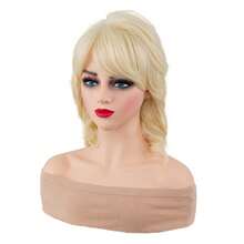 14" Light Golden Layered Soft Fiber Wig For Women - Heat-Resistant 130% Density Curly Wave Rose Net Cap, Elegant Daily & Party Wig For Middle-Aged/Elderly, Halloween, Mom Gift, Hair Wig - Gold - View 6