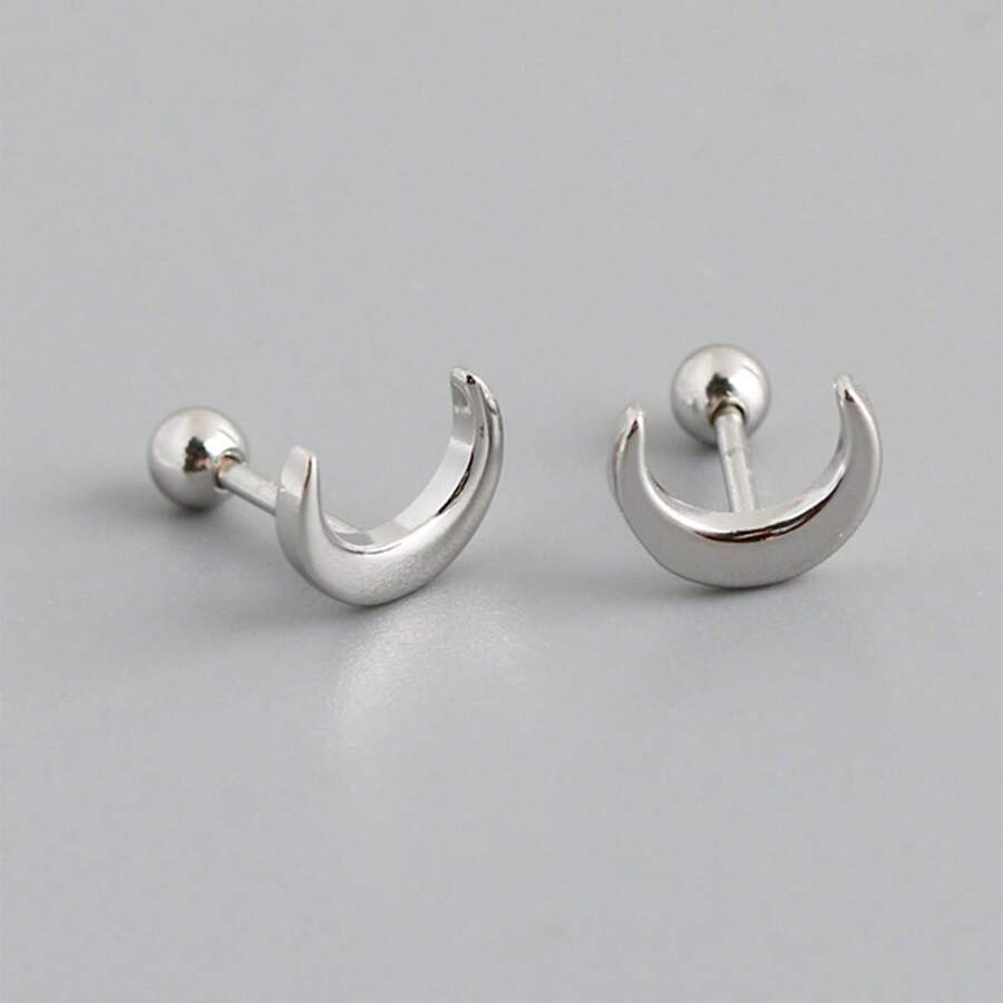 1 Đôi bông tai hình trăng lưỡi liềm tối giản bằng bạc sterling 925 mạ bạch kim, trang sức nữ, phụ kiện bạc, thích hợp đeo hàng ngày, một lựa chọn quà tặng tuyệt vời. - RS0026-S - Xem 1