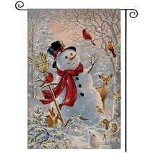 Winter Garden Flag 12*18 Inch Double Sided For Outside,Small Vertical Burlap Snowman Christmas Deer Cardinal Bird Christmas Yard Flag For Xmas Welcome Winter Holiday Yard Decorations - / - 查看 1