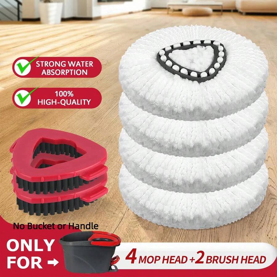 Microfiber Mop & Scrub Brush Refills For O-Cedar EasyWring 1 Tank System Bucket Or Handle NOT INCLUDED Spin Mop Head Set For Hard Floor Dealsforyoudays - 三角拖把4件組+2支刷子 - 查看 1
