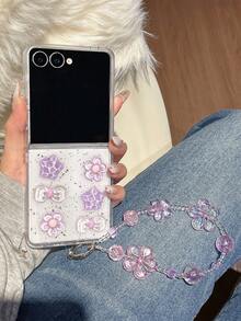 1件手工树脂紫色水晶花朵手链，手机壳兼容三星Galaxy Z Fold 7、Z Fold 6、Z Fold 5、Z Fold 4、Z、Z FE、Z Flip6、Z Flip5智能手机，返校季必备 - 彩色 - 查看 18