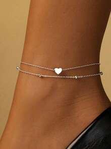 1pc S925 Sterling Silver Minimalist Romantic Double-Layer Heart Anklet, Versatile Daily Wear & Vacation Accessory, Delicate Anklet Gift For Women - Love - View 10