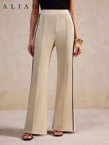 Aliao High-End Black Double Stripes On The Sides Wide-Leg Pants, Vacation Outfits ,Business Casual Woman, Modest, Wedding Season, Valentine's Day Outfit, Old Money Style, Court Style, New Year Outfit - Apricot - View 5