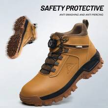 Men's Safety Shoes, Lightweight And Breathable Anti-Shatter Work Shoes, Low-Top Steel-Toe Shoes, Yellow Color, Puncture-Resistant Safety Boots, With Super Flexible Upper, Rotating Button Design For Easy On And Off, Construction Work Protection Shoes, Suitable For All Seasons - gừng - Xem 2